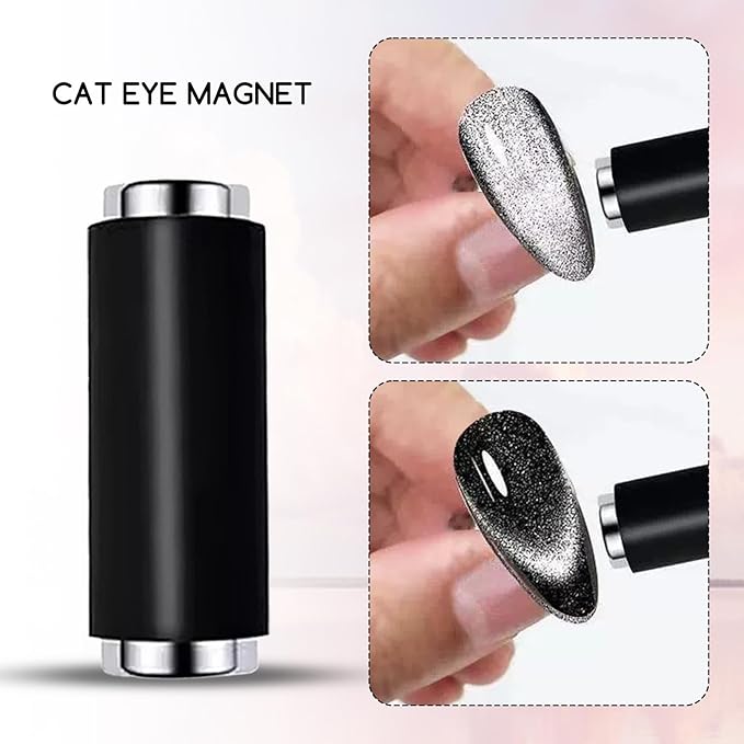 WOKOTO 2 PCS Cat Eye Magnet Set For Nails With 4 Pcs Y&O-Shape Iron Stencils, Powerful Cylinder Magnetic Pen And 5D Automatic Magnets, Heart&Circle Nail Design Magnets Tool Manicure Cateye Effect
