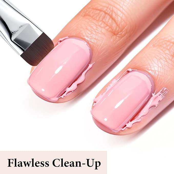 French Brush for Nails & Gel Polish Clean Up, Dual-Use Metal Handle Nail Art Brush with Cap for French Tips, Acrylic, Polygel | Professional Manicure Tool (Gold)