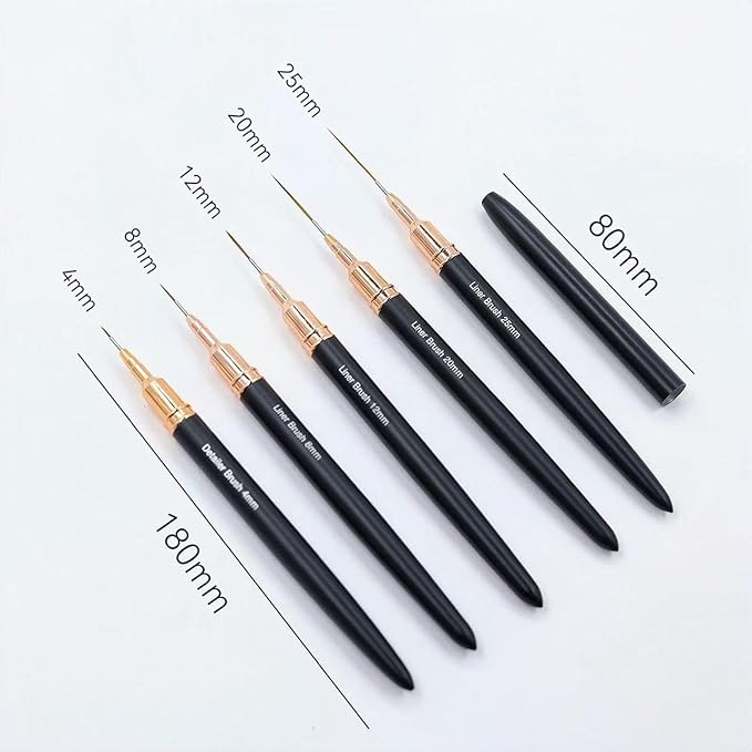 Metallic Nail Art Liner Brushes Set, Nail Art Dotting Tool, 5 pcs UV Gel Polish Painting Tool for Long Lines,Thin Details,Fine Drawing,Nail Art Pen for DIY Nail Art, Size 5/8/12/20/25mm