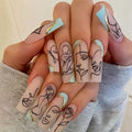 Long Press on Nails Square French Fake Nails Full Cover Nude Acrylic False Nails for Women and Girls 24PCS (Light Blue)