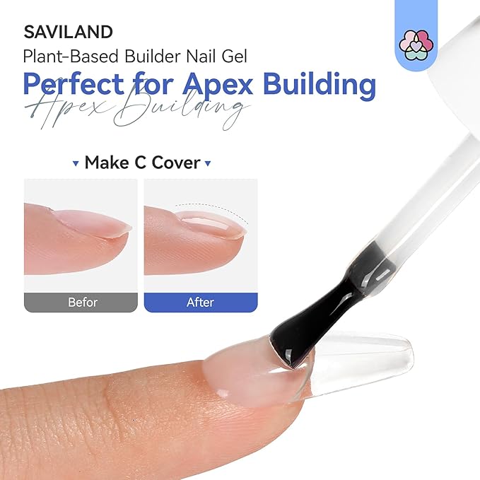 SAVILAND Clear Builder Nail Gel: 8 in 1 Gel Builder for Nails with Vitamin E & Castor Oil, Plant-Based Nail Strengthener Thickening Extension Gels in a Bottle Fix Curved Nails Home Nail Art DIY