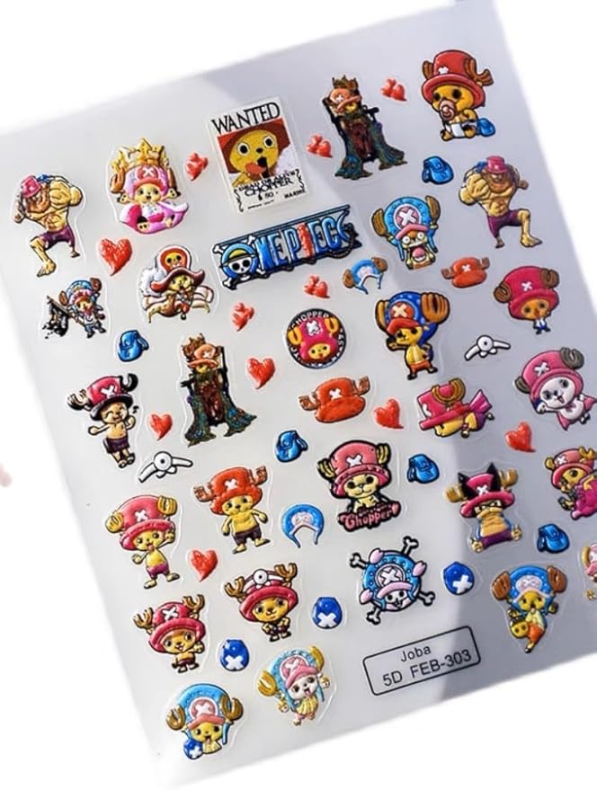 Anime Nail Stickers 5D 3D Embossed Japanese Kawaii Nail Art Decals for Unisex DIY Nail Design, Self Adhesive Stickers for Natural Gel Press On Nails, Cute Otaku Cosplay Gift Pink (Doctor)