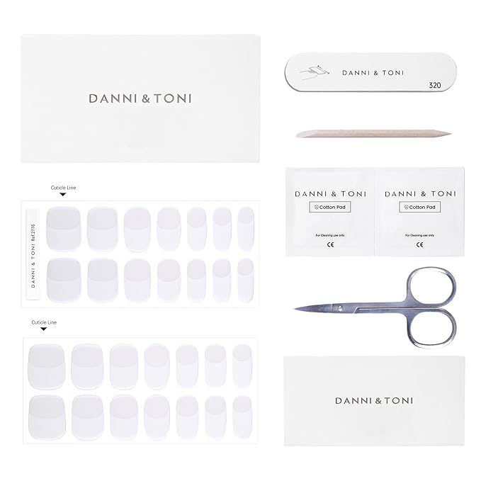 DANNI & TONI Semi Cured Gel Nail Strips Translucent White (Opal Veil) White-Tipped French Gel Nail Wraps 28 Stickers