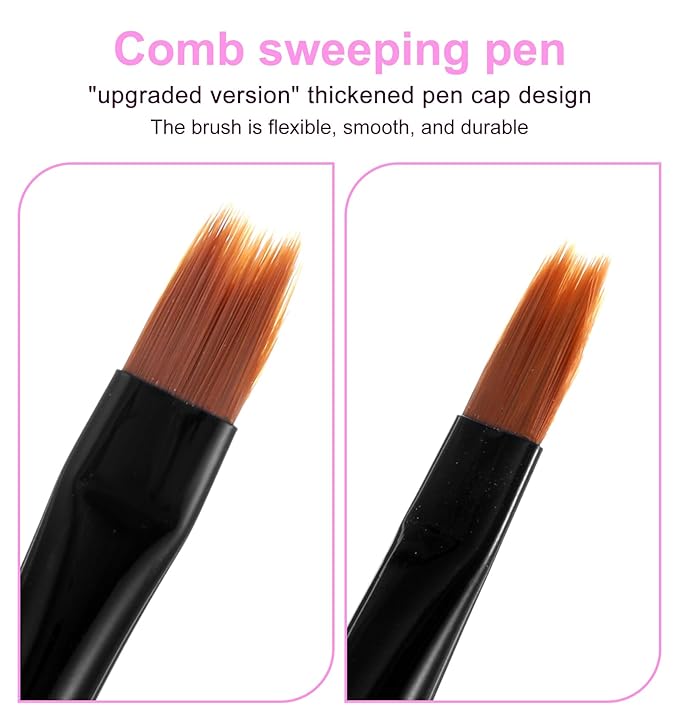 2Pcs Ombre Nail Brush, Precise Gradient Painting Brushes Ombre Nail Brush for Acrylic Nails Manicure Design Tool for DIY & Salon, Handle Thicken Ergonomic