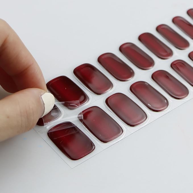 JMEOWIO Gel Nail Stickers Cat Eyes Red Semi Cured Gel Nail Strips Wraps UV/LED Nails Art Design Decoration Accessories