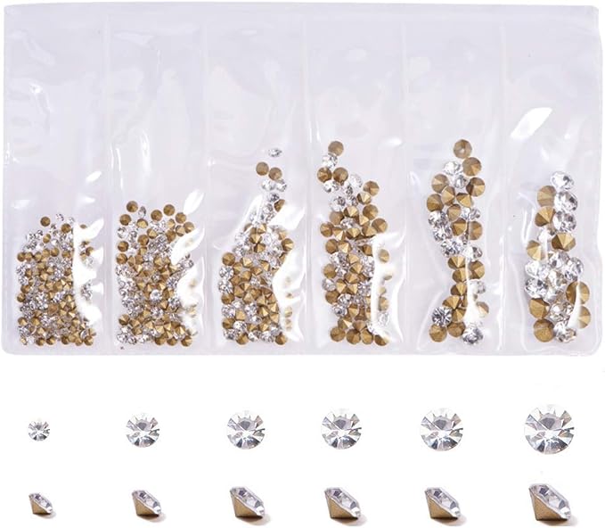 FASHEWELRY 1440Pcs/Bag Glass Rhinestone Nail Art Decoration Accessories Pointed Back Crystal Diamond Gems Beads for DIY Nail Art Decoration