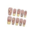 Ballet Press On Nails Medium Coffin 10PCS with Tools Kit,Handmade French Blush Pink Nails with Milky Tip, Heart Design & Glitter Gradient Fake Nails,Cute Korean Style False Nails(Size XS)
