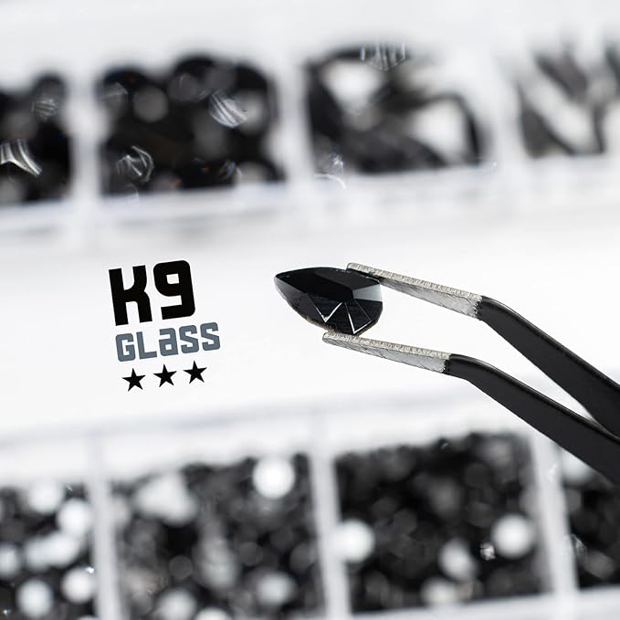 2052Pcs Black Nail Rhinestones Multi Shapes Jet Black Rhinestones for Nails Flatback Nail Gems K9 Glass Dark Black Round Beads Stones Diamonds Nail Charms Art for Nails Face Eyes Makeup Crafts