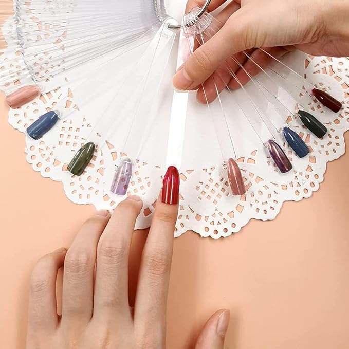 BQAN 200 Pcs Nail Swatch Sticks with Ring, Nails Art Display/Nail Practice Sticks for Home or Salon Use, 4 Pack Number Stickers