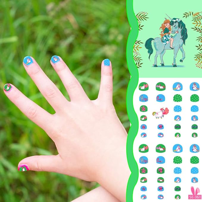 Kids Nail Art Stickers Unicorn Wraps Decals Set for Little Girls, 270+ Children Self Adhesive Unicorn Princess Birthday Party Supplies Fingernail Toenail Tips Makeup Manicure Christmas Gift