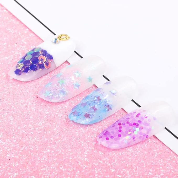 Nail Art Iridescent Mermaid Pink Flakes Ultra-Thin Colorful Glitter Srquin for Festival Cosmetic Face Hair Nail Craft Decoration 12 Design