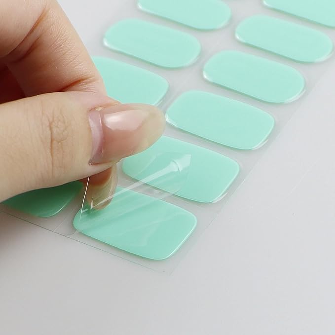 JMEOWIO Semi Cured Gel Nail Strips Green Gel Nail Stickers Nails Art Design Decoration Accessories