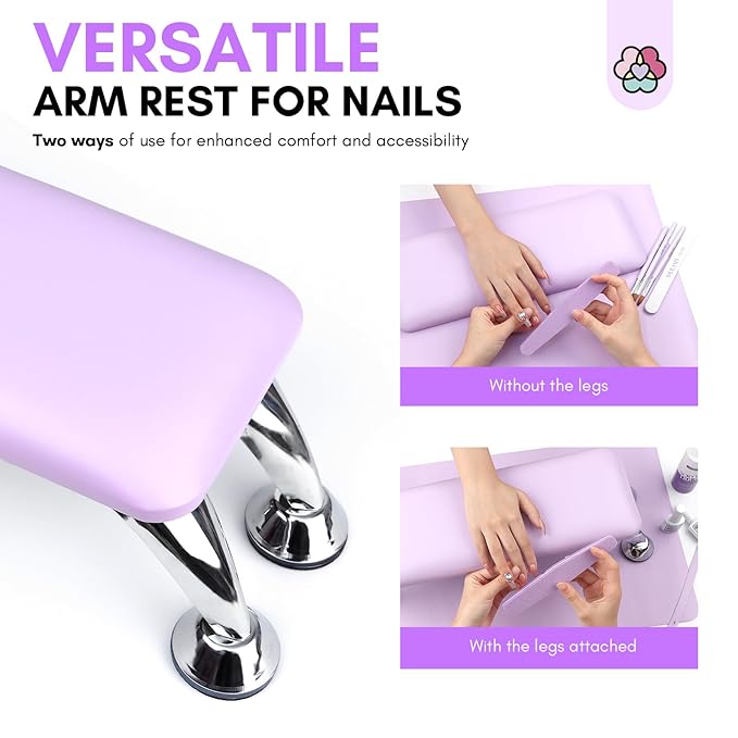 SAVILAND Arm Rest for Nails Tech Professional: 15.7*5.9*5.5 Inches Hand Rest for Nails Tech Purple Super-Comfort Big Nail Arm Restwith Microfiber Leather Mat Hand Pillow Cushion Nail Salon Manicure