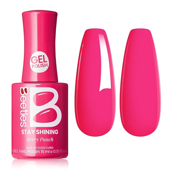 Beetles Hot Pink Gel Polish - Wild Tulips 15ML/0.51FlOz, Neon Pink Gel Polish, Same Color Same Bottle STAY SHINING Series, Soak Off UV LED Lamp Nails Art Manicure Salon DIY Home Spring & Summer Nails