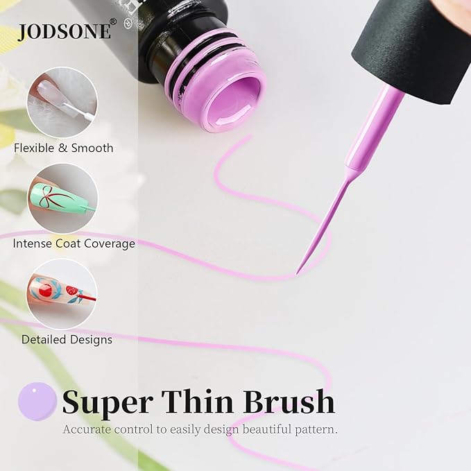 JODSONE Gel Polish Nail Art Gel Liner Set 20 Colors Red Pink Blue Purple with Thin Brush Need U V Lamp Cured Gift for Girls at Home Salon Design,Valentines Gifts for Women