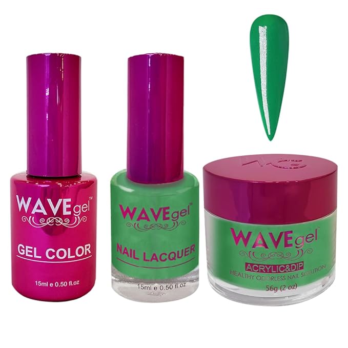 WAVEGEL Soak-Off Gel, Nail Lacquer & Acrylic/Dip Powder Matching Set - Princess Collection - #55 Green Apple