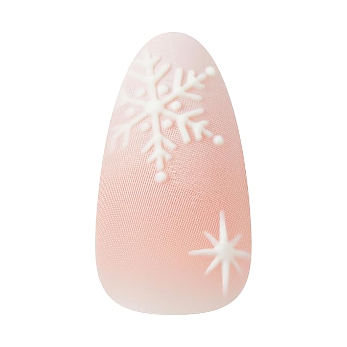 KISS Voguish Fantasy Holiday Press On Nails Almond, ‘Sleigh All’, Nude, Medium Length, No Damage To Natural Nails, Pink Gel Nail Glue (2g), Mini Nail File, Manicure Stick, & 28 Fake Nails