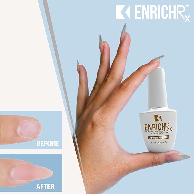 KUPA EnrichRx Builder Gel, Sheer White, Vitamin E & Collagen Infused, UV/LED Soak-Off Gel Brush On Natural Nail, 0.57 Fl Oz