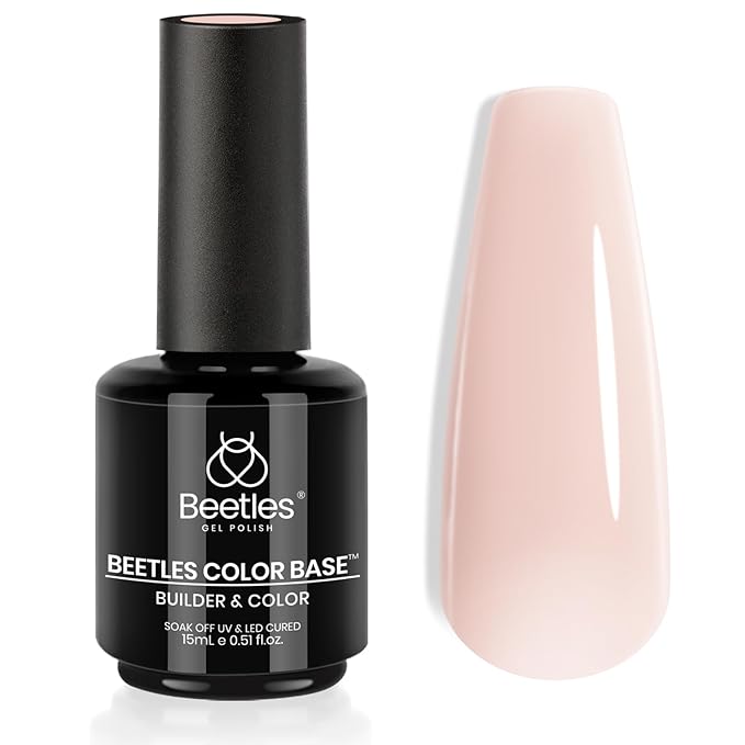 Beetles Color Base Gel Polish, 1pcs 15ml Rubber Base Builder Neutral Nude Gel Base Coat Warm Jade Nail Polish Nail Strengthener UV Led Needed Gift for Women Girls