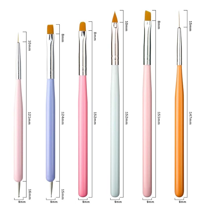 6PCS Nail Art Brushes Set - Professional Nail Design Kit with Gel Polish Brush, Liner, Dotting Tools & Dual-Ended Brushes for Acrylics, French Tips, DIY Manicure Gifts for Beginners/Artists