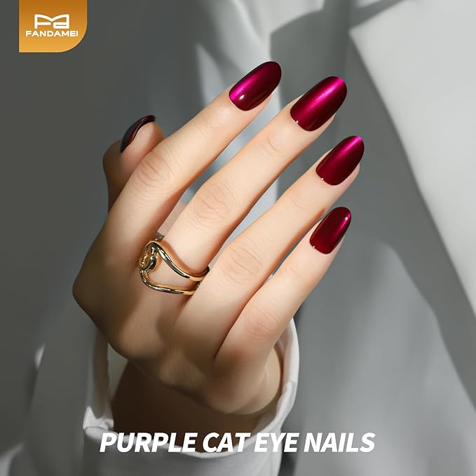 FANDAMEI Press on Nails, 24 Colors 576PCS Cat Eye Press on Nails Short Oval, Glitter Fake Nails, Press on Nails French Tip Natural Glossy Nails for Nail Art