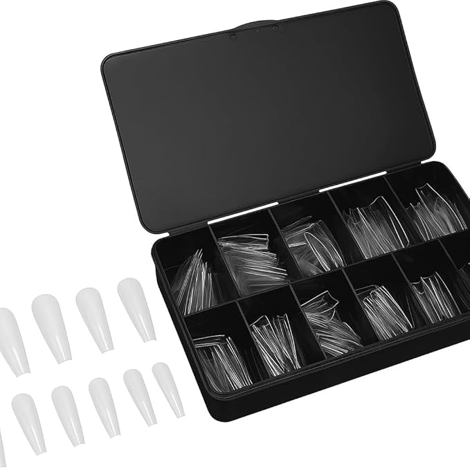 Gel Nail Tips Shape, 550 Pcs Half Matte Pre-Etched Press On False Nails, Full Cover Acrylic Nail Tips Kit for Nail Extensions, DIY Salon Nails. (Medium Stiletto, Clear)