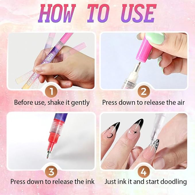 12 Colors Nail Art Marker Pens Set, Nail Markers for Nail Art, Suitable for Nail Art, Nail Painting, And Artistic Decorations; Suitable for Everyone. (12 Colors)