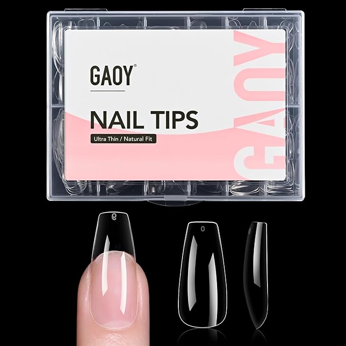 GAOY Medium Coffin Fake Gel Nail Tips, 10 Sizes False Full Cover Acrylic Press on Nails, 240Pcs Soft Clear Tips