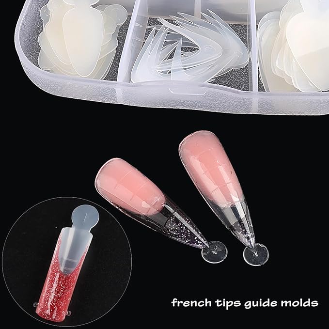 French Forma Dual Stickers, 60pcs Dual Forms Reusable Silicone Mold Pads, French Manicure Tips Inner Mold for Builder Gel Forms, Nails Extension Forms Guide Nail Art Accessories Tools