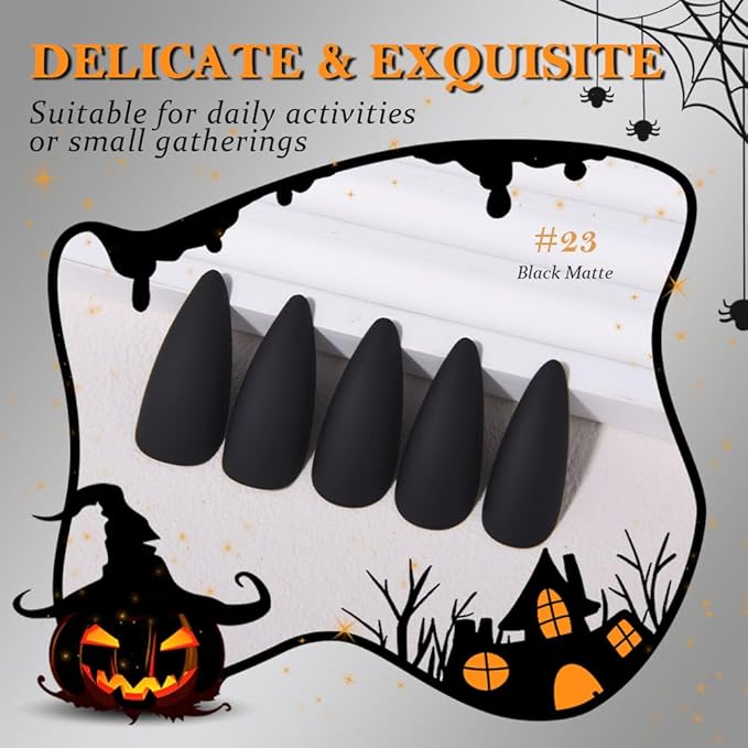 evpct Black Matte Press on Nails Medium Almond, Matte Black Fake Nails False Nail Pure Color with Kit, Salon Quality Soft Gel Stick on Acrylic False Soft Nails Reusable Full Cover for Women Manicure