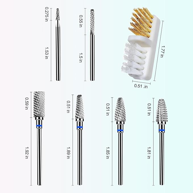 6Pcs Nail Drill Bits Set Professional, 3/32'' Electric Nail Drill Bits for Acrylic Gel Nails, Cuticle Nail Drill Bit Quick Gel Polish Remover Manicure Pedicure Tools with Cleaning Brush (Blue)