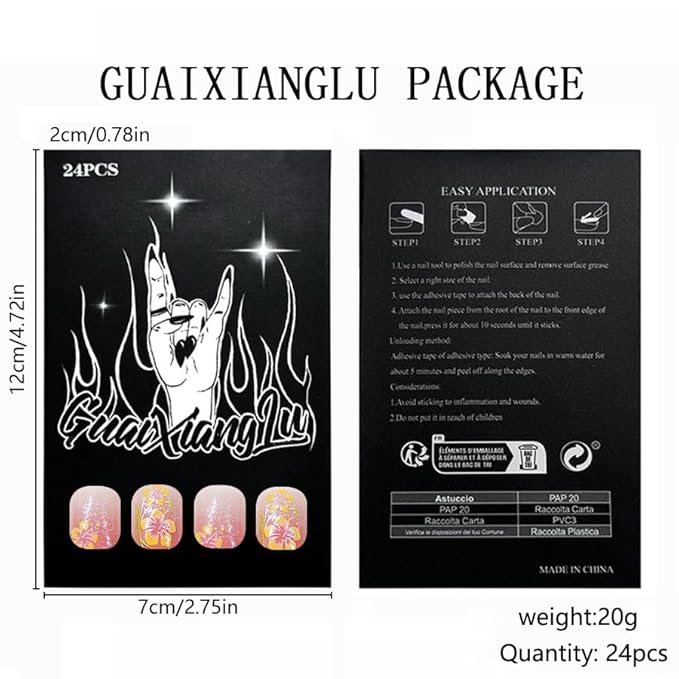 Flower Press on Nails Medium Square Fake Nails Pink Glitter Acrylic Stick on Nails Cute False Nails with Designs Spring Glue on Nails Full Cover Fake Nails for Women Girls Manicure Kit 24Pcs