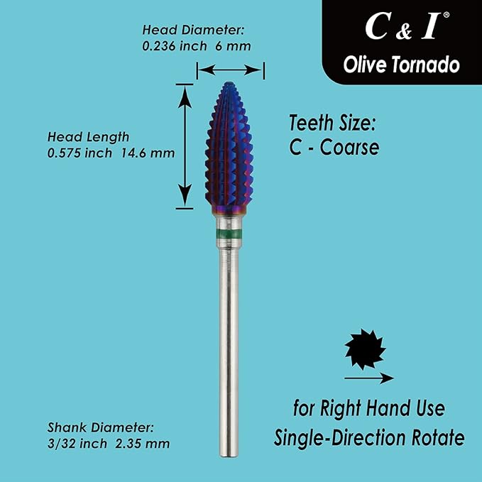 C&I Tapered Tornado & Olive Tornado Nail Drill, E File for Manicure Drill Machine, Professional Nail File to Quick Remove Nail Gels (C, Olive)