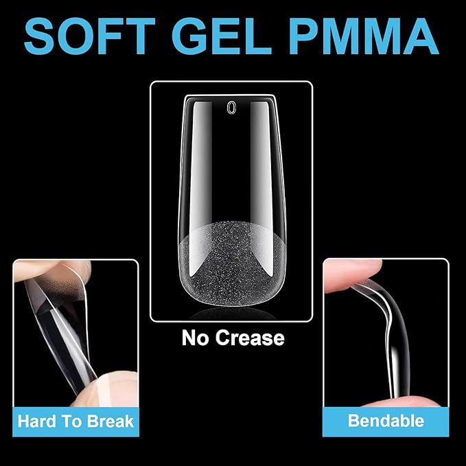 BlueZOO Medium Square Gel Nail Tips 600Pcs 12 Sizes Kit, Tapered Pre-etching Square Press On Nails for Extension Manicure Easy DIY Art Home Salon Supplies Full Cover Half Matte Acrylic Nails Tip Women