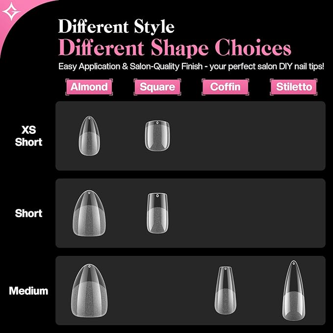 Medium Almond Nail Tips: Natural Like Real Nails, 12 Sizes Soft Gel Press Ons Fit 90% Nails, 50% Less Prep, Clear Pre-Shaped Fake Nails for Salon & Home DIY (312pcs)