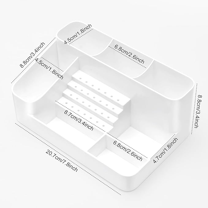 ANRUI Nail Drill Machine & Bits Storage Box, Plastic Nail desk organizer of 28 Holes Nail Drill Holder, Professional Nail Drill Grinding Bit Holder Box for Manicure tools - White