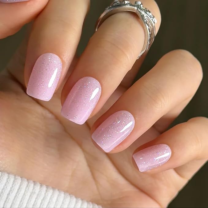 CurvLife Soft Gel Press On Nails Square, Fairy Veil Long-Lasting 30Pcs Reusable Stick On Fake Nails Kit with Glue Tabs, Glossy Salon-Style Manicure for Women Teens Beginners, At-Home