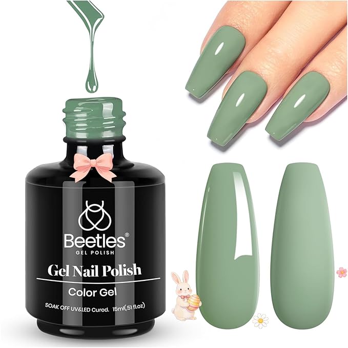 Beetles Green Gel Nail Polish, Emerald Olive Sage Green Eucalyptus Gel Polish 15ml Soak Off UV LED St Patricks Day Nails Lamp Easter Spring Nails Art Manicure Salon DIY Home Gift for Her