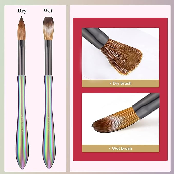 4Pcs Professional Acrylic Nail Brush Set, Size 6/8/10/12, Holographic Gradient Handle Nail Brushes for Acrylic Application Powder & Nail Extension, Nail Carving Tools for DIY Home Salon
