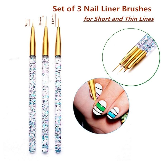 11 Pc Nail Art Brush Set - UV Gel Painting Pen, Flower & Gradient Designs, Liner Brushes
