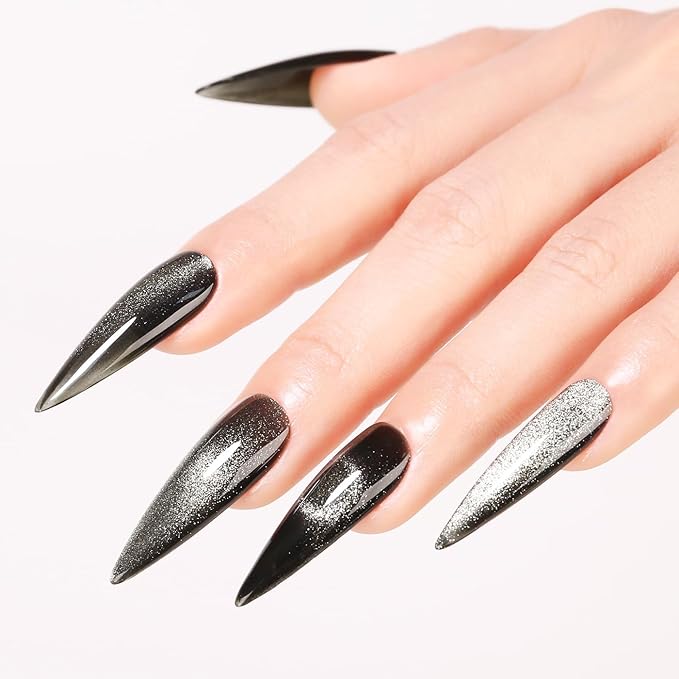 Imtiti Cat Eye Gel Nail Polish, 15ML Black Holographic Glitter Cat Eye Magnetic Gel Polish with Magnet UV LED Crystal Galaxy Sparkly Home DIY Manicure Nail Salon Kit