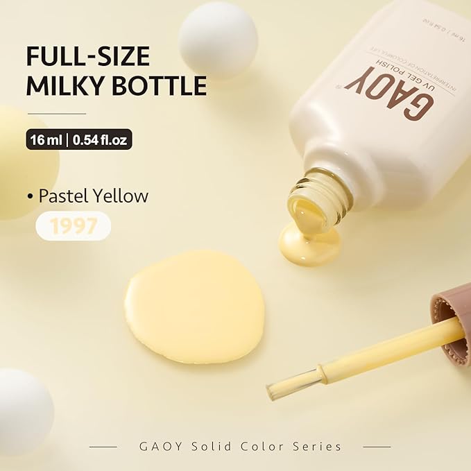 GAOY Pastel Yellow Gel Nail Polish, 16ml Soak Off Gel Polish, UV Light Cure for Nail Art DIY Manicure at Home, 1997 Pastel Yellow