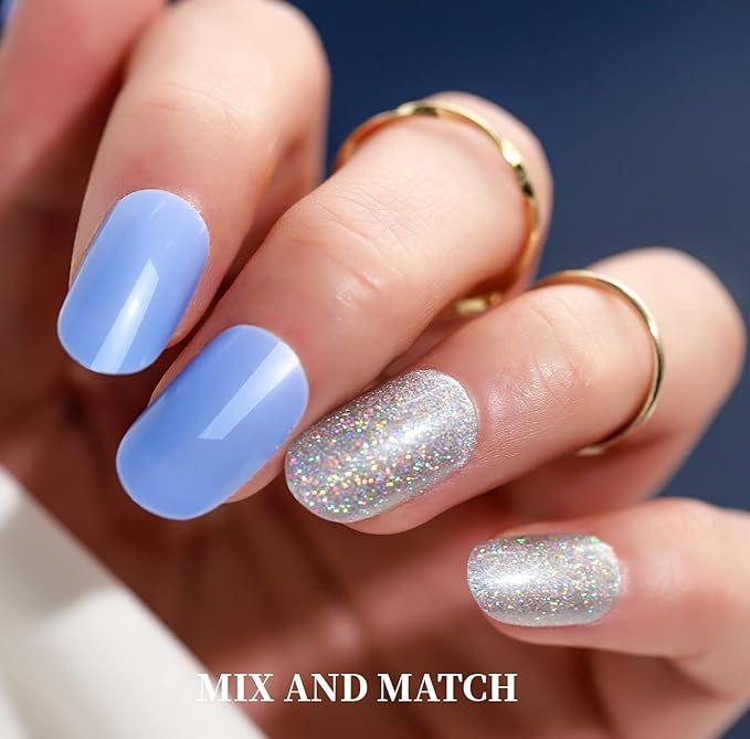 Teenitor Short Press on Nails, Round Fake Nails, Glossy Glue on Nails,288pcs Glitters Press on Nails