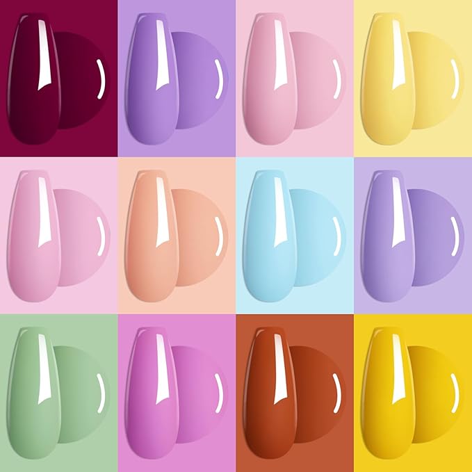MTSSII Gel Nail Polish Set, 12PCS Macaron Pink Yellow Violet Gel Nail Polish Kit, Soak Off UV/LED Nail Polish Nail Art Design Salon Home Gifts for Women