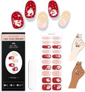 20pcs Christmas Semi Cured Gel Nail Strips - Salon-Grade DIY Wraps with Glaze Texture, Easy Application, UV Light Required for Festive Nails(Red Gold Christmas Snowman Glitter Nails)