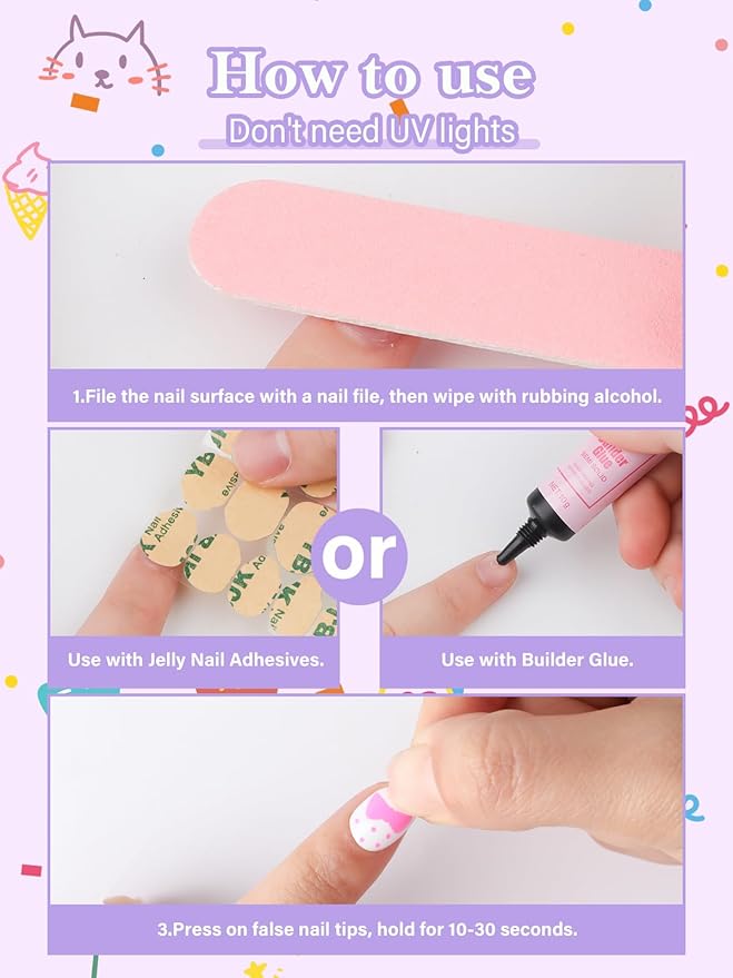 78PCS Kid Press on Nails, EBANKU 3 Pack Children Fake Nail Kit Full Cover Short False Fingernails with Nail Glue for Girl Nail Decoration (Bow Tie Strawberries)