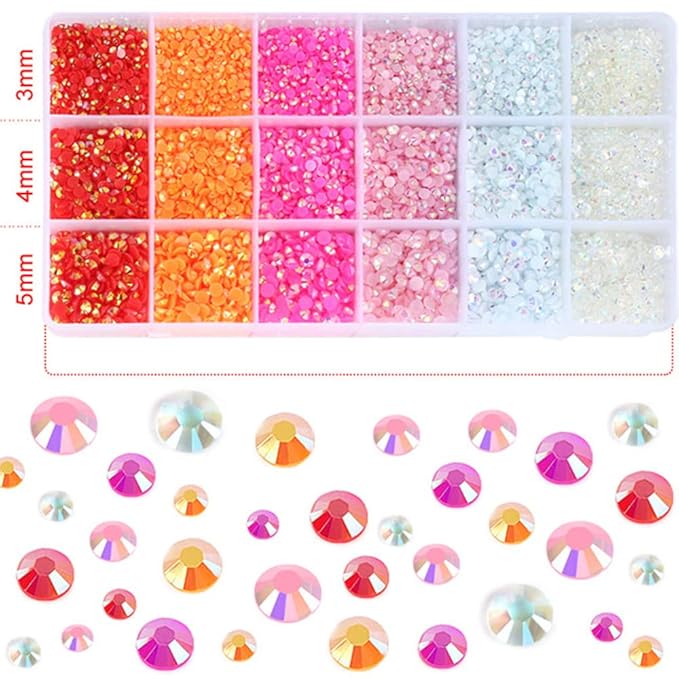 22380pcs Resin Rhinestones Set 3/4/6mm Flatback Stones Glitter Crystal Bulk for Garment Nail Art Decorations Resin Flatback Rhinestones Kit for Nail Crafts Tumbler Round Shape(II)