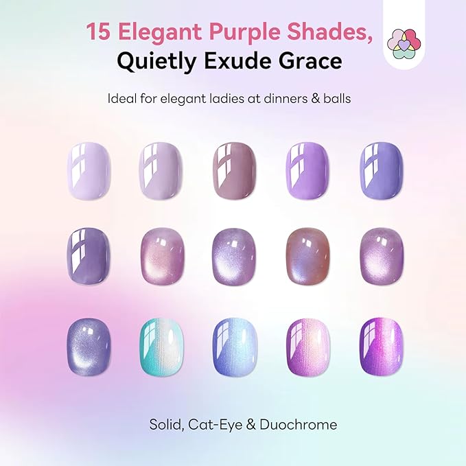 SAVILAND Hema-Free Poly Gel Nail Kit for Starter: 15 Colors Poly Gel for 28 Day Long-Lasting, Purple Cat Eye Duochrome Nail Extension Kit with Slip Solution U V Lamp, Suitable for Dance Party Nail Art