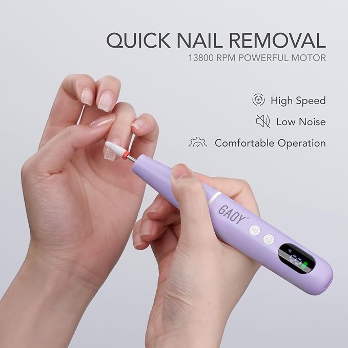 GAOY Cordless Electric Nail File, Nail Drill with LED Display for Acrylic Gel Nails, Hand Feet Trimmer Buffer Tool, Violet Purple