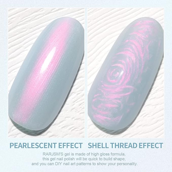 RARJSM Pearl Blue Gel Polish,Pearlescent Gel Nail Polish,Shell Glitter Purple Mermaid Shimmer Iridescent NailGel Polish Soak Off L E D U V Curing Requires Swirl Thread Effect DIY Manicure Use 7.5ML